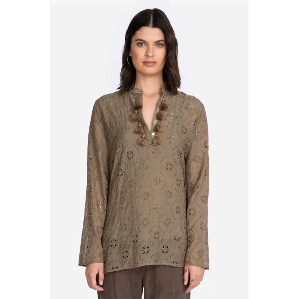 Johnny Was Vidya Eyelet Shirt Oregano Medium NWT - Picture 2 of 6